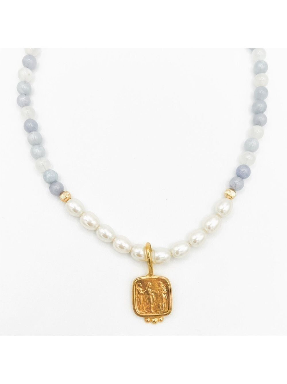 3 graces pendant on pearl and semi precious stone necklace